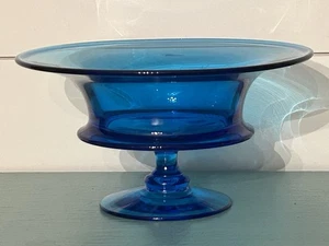 Vintage Fostoria Art Deco Ultramarine Electric Blue Glass Compote Pedestal Bowl - Picture 1 of 3