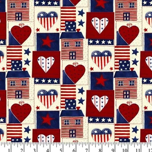 Feline Drive Fabric AMERICAN HEART PATCH Americana - Fat Quarter (18"x22") FQ - Picture 1 of 8