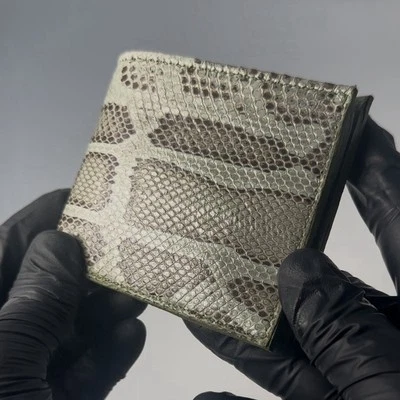 Cartera de lujo plegable piel de pitón verde para hombre Foto 1 de 4