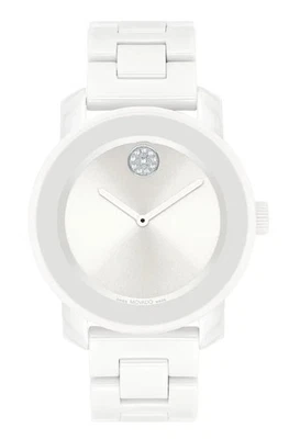 MOVADO BOLD 3600802 MUSEUM SILVER DIAL WHITE CERAMIC BRACELET WOMEN’S WATCH - Image 1 of 3