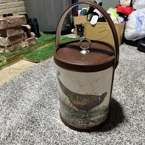 Vintage Pheasant Ice Bucket With Lid - Faux Leather wildlife hunting bar Note! - Picture 1 of 12