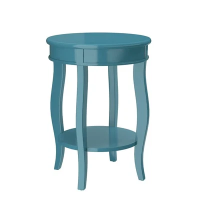 Aberta Wooden Round End Table with Bottom Shelf in Teal - Image 1 of 4