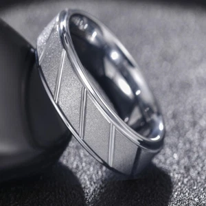 7mm Tungsten Sandblast Men Ring Wedding Band Diagonal Promise Couple Ring Silver - Picture 1 of 3
