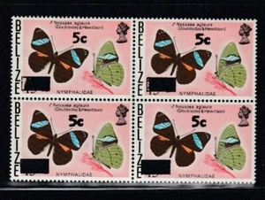 BELIZE Butterflies Surcharges 5c MNH block of 4 - Picture 1 of 1