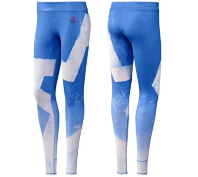 Leggings ajustados para mujer Reebok Crossfit para correr fitness pantalones azules/blancos Foto 1 de 4