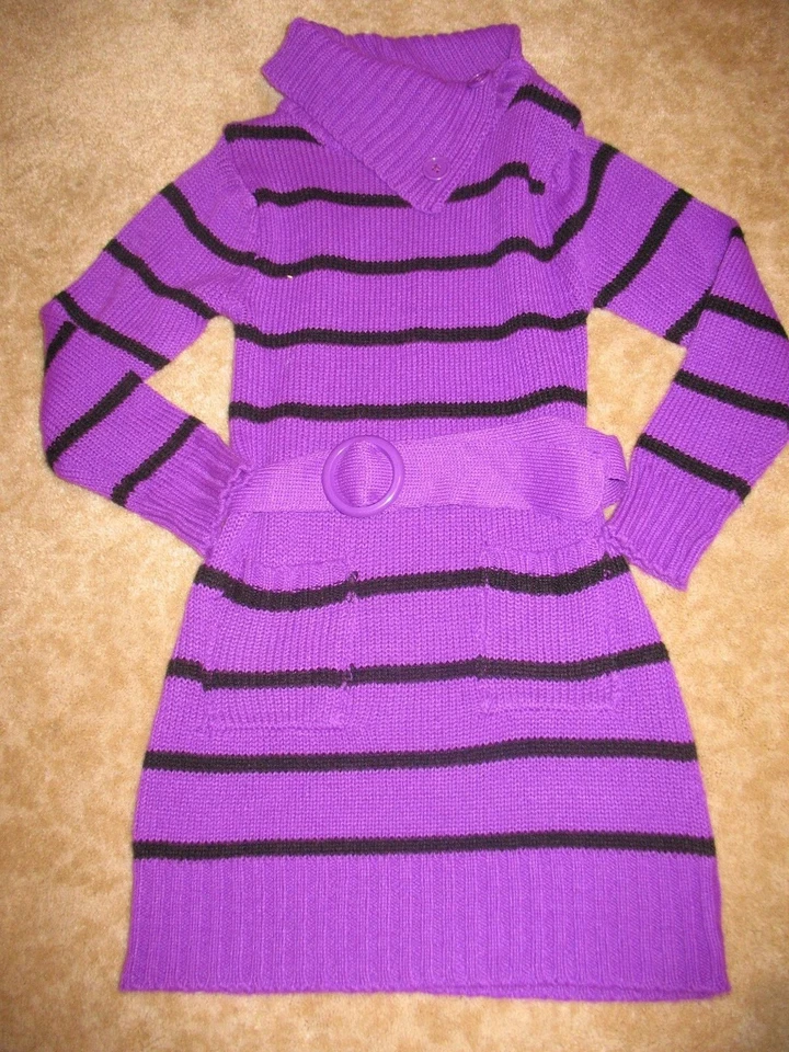 DOLLHOUSE Niñas 6X VESTIDO SUÉTER CON CINTURÓN (Púrpura con cuello plegable) Perfecto Foto 1 de 1