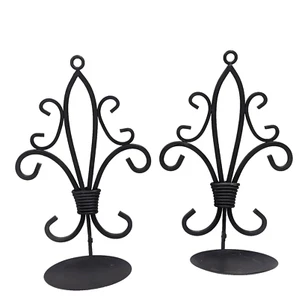Set of 2 Wrought Iron Fleur De Lis Candle Sconce Holder Wall Hanging Mount - Picture 1 of 6