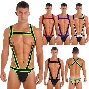 Men Stretch Jumpsuits Bulge Pouch Jockstrap One-piece Wrestling Singlet Bodysuit - Picture 1 of 27