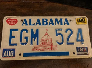 Etiqueta gráfica de matrícula vintage de Alabama de 1980 del edificio del Capitolio # EGM 524 - Imagen 1 de 6