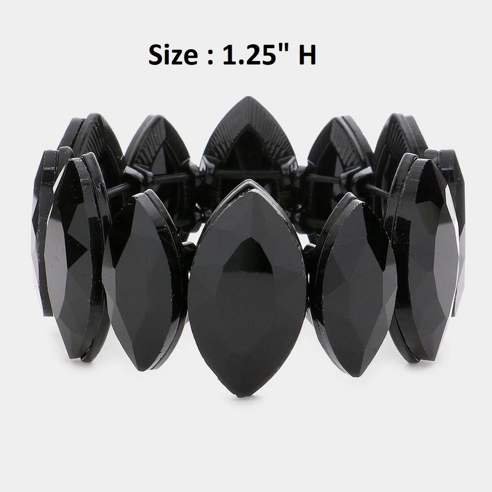 Marquise Crystal Rhinestone Statement Bracelet Stretch Bangle Cocktail Wedding - Image 1 of 1