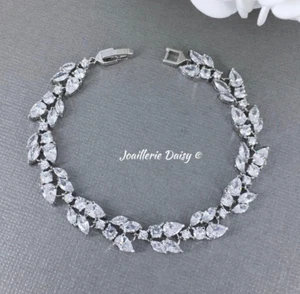 Pulsera nupcial chapada en oro blanco de 7 pulgadas circonita cúbica para mujer joyería de boda circonita cúbica - Imagen 1 de 3