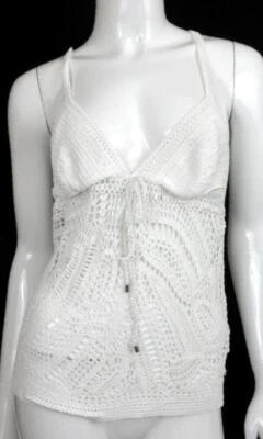 RALPH LAUREN BLACK LABEL WHITE HAND CROCHETED KNIT DRAWCORD TANK SZ.M-NWOT - Image 1 of 4