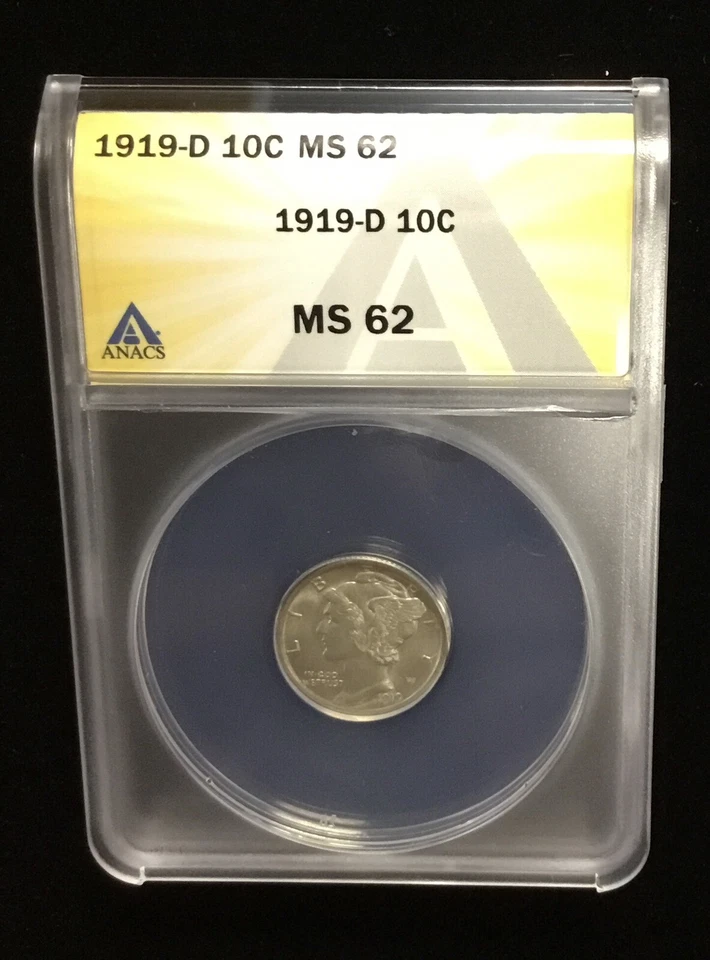1919 D 10C Mercury Dime ANACS MS62 HIGH GRADE Beauty!! - Image 1 of 4