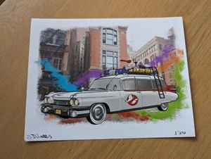 Ghostbuster Ecto 1 Artwork Illustration Original Print,Limited, Signed by Artist - Picture 1 of 6