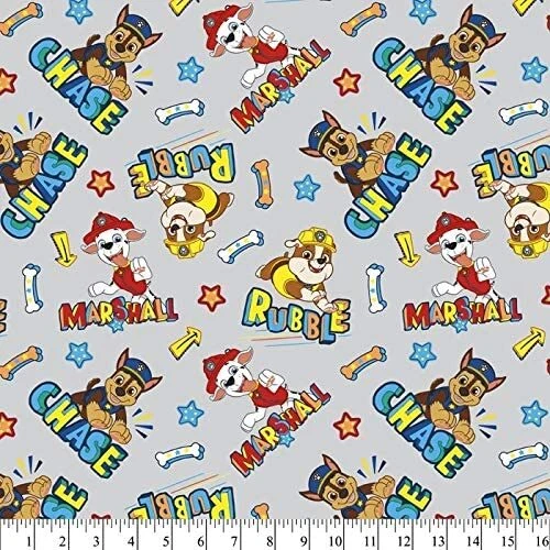 Paw Patrol Guys Grey Fat Quarter 100% Cotton Fabric Half Metre