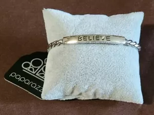 Bracciale Affermazione Polsino Argento Paparazzi Keep Calm And Believe - Foto 1 di 6