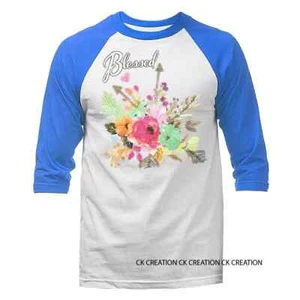 Blessed Christian Religious God Bible Church Jesus Christ 3/4 Sleeve Raglan. - Picture 1 of 10