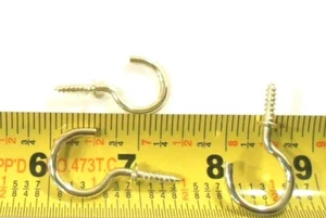 CUP HOOK 12 PC. BRASS PLATED HANGING PLANT CUP HOOK 1" INCH SCREW IN TYPE - Picture 1 of 5