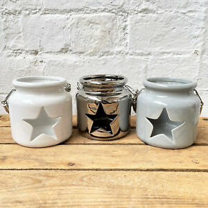 Ceramic Star Candle Holders Round Tea Light Votive Lantern Decoration Gifts 10cm