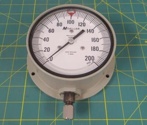 Moeller 200 PSI Pressure Gauge w/ Aluminum Case 4.5" Dial 1/4"-NPT Connection - Picture 1 of 9