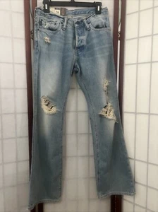 Pantalones de mezclilla Abercrombie & Fitch Baxter talla 14 botones mosca desgastados tiro bajo ajustados - Imagen 1 de 9
