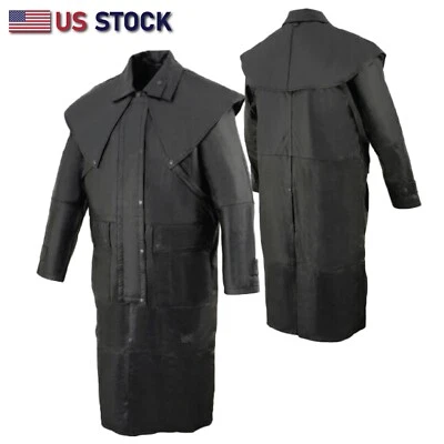 Genuine Old School Leather Duster Men's Black Full Length Removable Cape #SH910 - Image 1 of 4