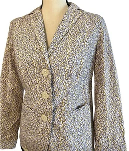 J.Crew Floral Blazer Women’s 2 Cotton Lined Pockets Button Up Purple Green - Picture 1 of 6