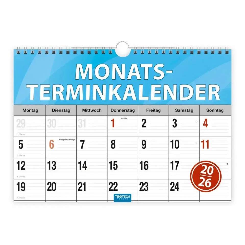 TRÖTSCH VERLAG GMBH Trötsch Monatsterminer Monatsterminkalender 2026 mit Wire-O-Bindung KG Kalender