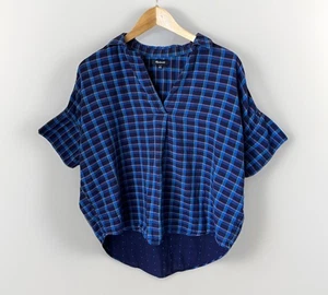 Madewell Plaid Blue Popover Shirt - Picture 1 of 6