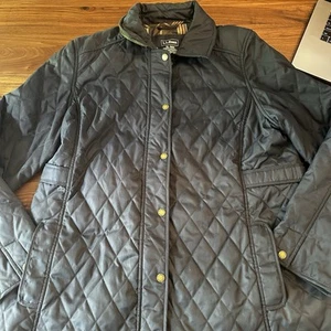 LL Bean quilted riding jacket XL navy women’s plaid interior - Picture 1 of 7