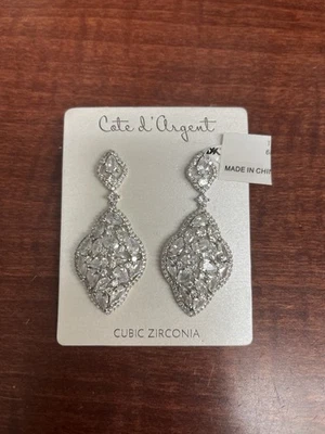 Brincos novos com etiquetas Cate d’ Argent prata nupcial zircônia cúbica 2” gota cintilante - Imagem 1 de 4