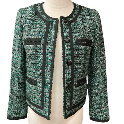 J.Crew Flagship Fanfare Peacock Pocket Tweed Long Sleeve Button Down Jacket Sz 0 - Image 1 of 4