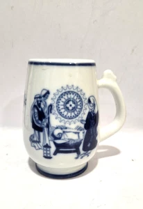 Vintage 1971 Porsgrund blau weiß Tasse Krippe Die Heilige Familie Norwegen - Bild 1 von 9