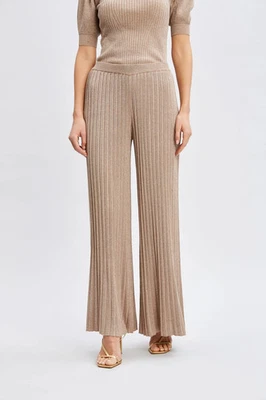 T-Tahari Women's Satin Shimmer Lurex Metallic Straight Wide Leg Pant Cream XL - Image 1 of 4