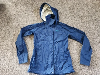 Marmot Womens Windbreaker Rain Jacket Hooded Pockets Vented Blue Small - Image 1 of 4