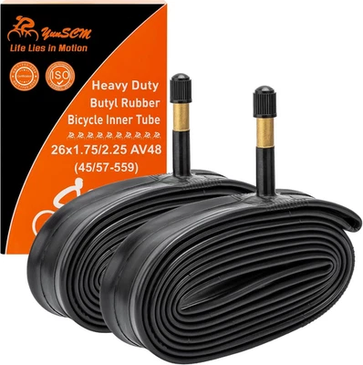 2-PCS 26" Heavy Duty Bike Tubes 26X1.95 26X2.10 26X2.125 AV48MM Schrader Valve - Image 1 of 4