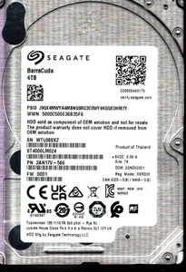 ST4000LM024 P/N: 2AN17V-566 F/W: 0001 S/N: WTL08 4TB NOV 2021 THAILAND SEAGATE - Picture 1 of 2