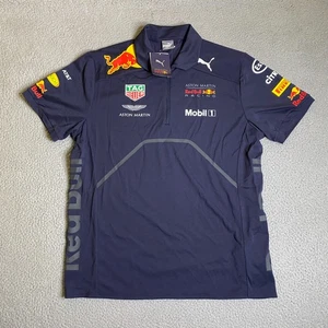 Red Bull Racing Puma Shirt Mens XL Blue Polo 1/4 Zip Aston Martin Logos F1 NWT - Picture 1 of 14