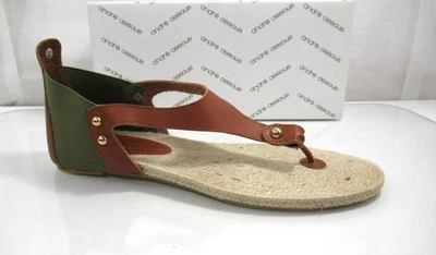 Andre Assous Tresor Sandalias Tanga Planas Correa en T Cuero Verde/Coñac Talla 10 Foto 1 de 4