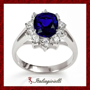 Sfarzoso Anello Brillante con Zaffiro in Argento 925 Rodiato Oro Bianco - Foto 1 di 9