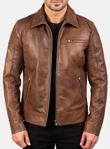 Men’s Black Brown Leather Jacket Classic Slim Fit Motorcycle Riding Coat - Picture 1 of 7