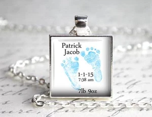 Custom New Baby Boy Feet Pendant Charm or Key Chain Personalized Baby Keepsake - Picture 1 of 1