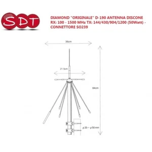 DIAMOND ORIGINALE D-190 ANTENNA DISCONE RX 100 - 1500 MHz - TX 144/430/904/1200  - Zdjęcie 1 z 2