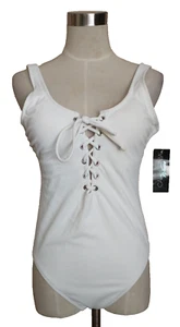 California Waves Women's One-Piece Swimsuit Size M Lace-Up Front Artic White NWT - Picture 1 of 13