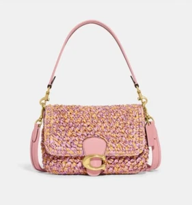 NWT Coach Soft Straw & Smooth Leather Tabby Shoulder Bag CH732 In Pink/Orange - Picture 1 of 19