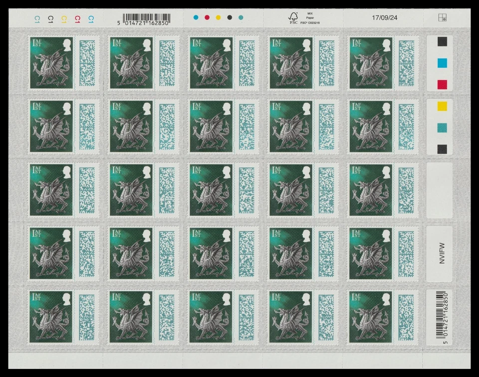 GB Country Definitive Wales Dragon 1st sheet 25 MNH 2024 - Image 1 of 1