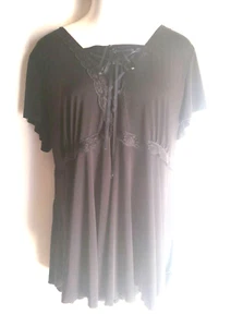 Dare to Wear Black Tunic Top Women's Plus Size 5X jersey empire lace-up stretch - Picture 1 of 7