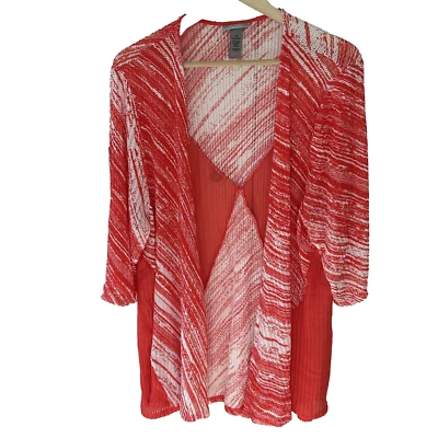 Cardigã Catherines Topper tamanho 2x frente aberta malha coral branco 22 24W quimono * - Imagem 1 de 4