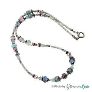 Sterling Multicolor Pastel Glass Pink Pearl Seed Bead Necklace - Picture 1 of 8