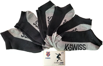 Носки женские K Swiss незаметные упаковка 6 шт. средние 4–10 черные серые для спортивных тренировок в тренажерном зале - Изображение 1 из 4